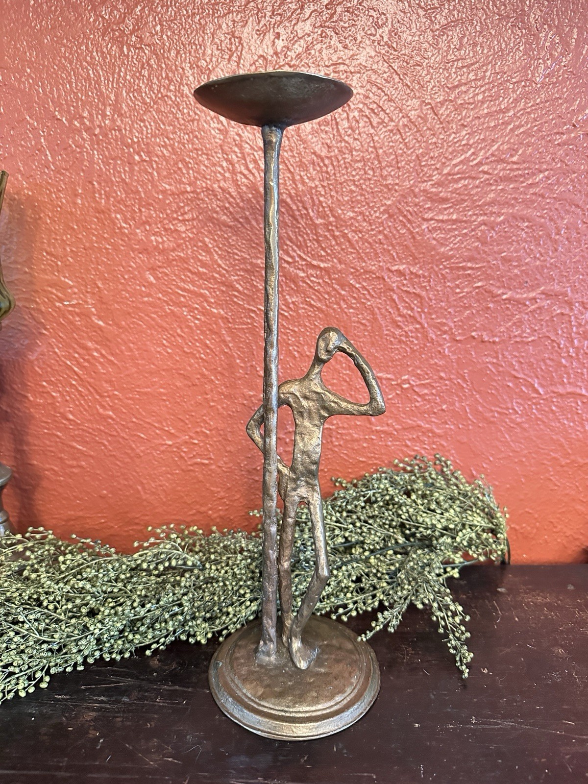 Vintage MCM Bronze Man Candle Holder Brutalist Figure Giacometti Style Abstract Vintage MCM Bronze Man Candle Holder Brutalist Figure Giacometti Style Abstract