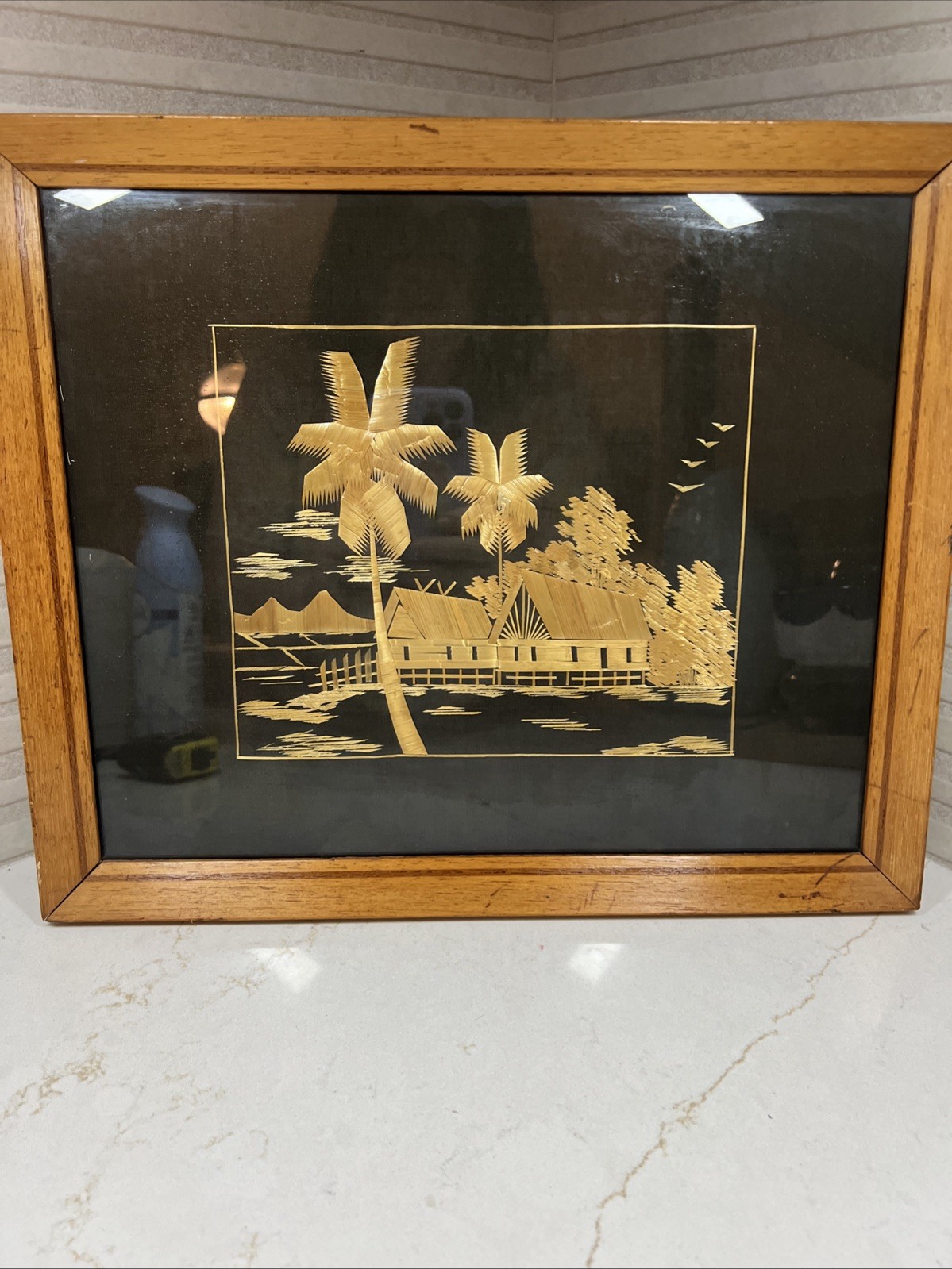 Vintage 1970's Fook Wah Co. Straw Bamboo Art Framed 15” X 12.5” Vintage 1970's Fook Wah Co. Straw Bamboo Art Framed 15” X 12.5”