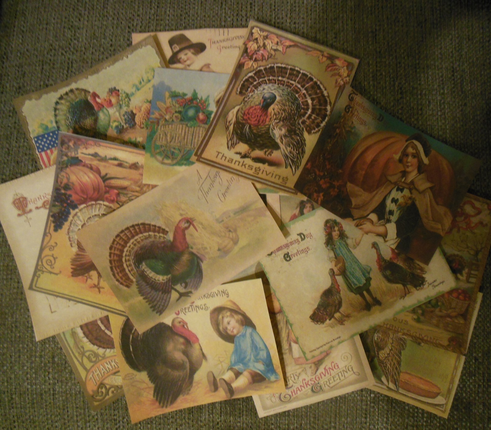Set of 16 LARGE Primitive/Vintage/Victorian Thanksgiving images Set  # 1