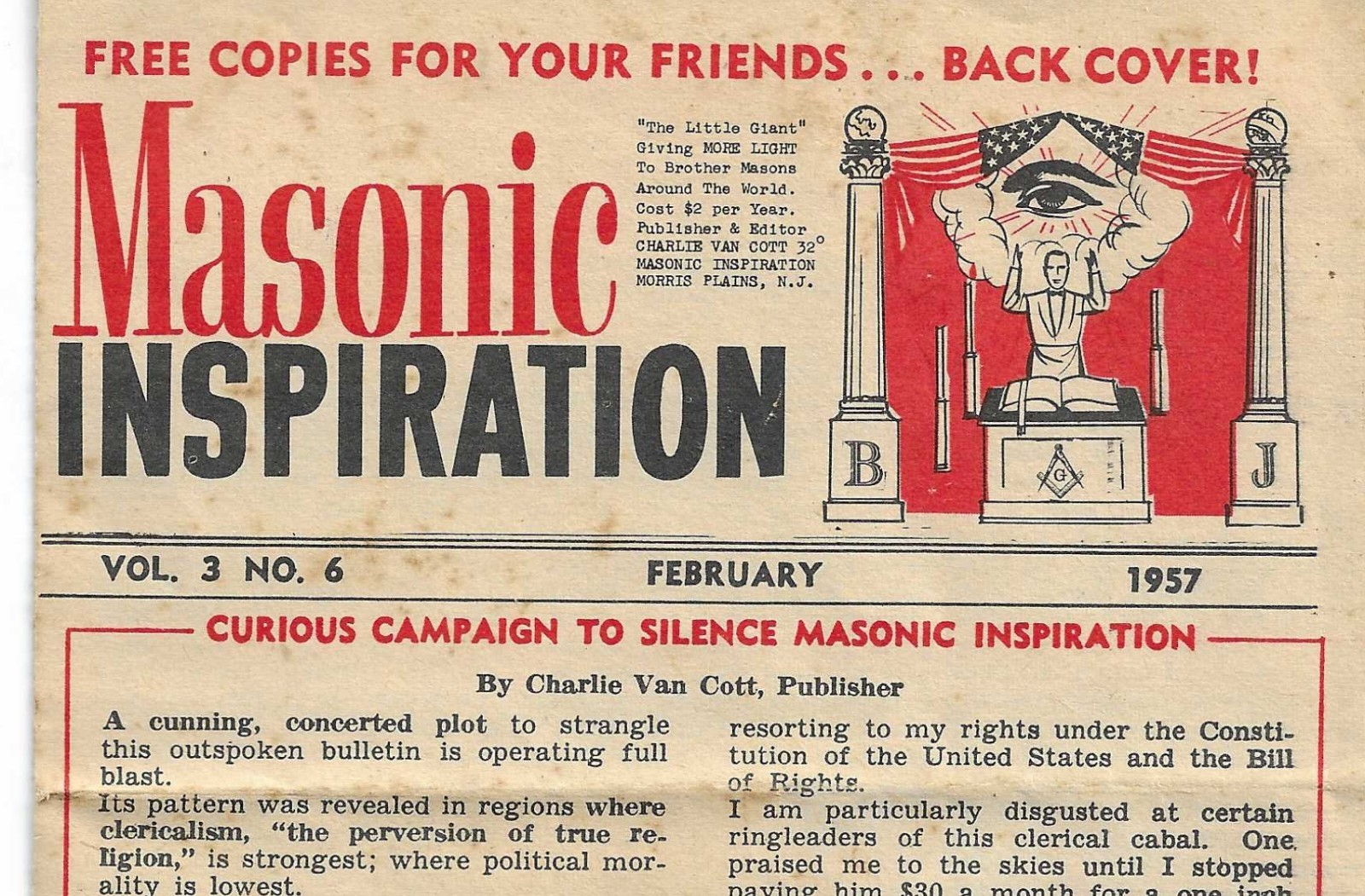 1957 Masonic inspiration a pro Masonic Freemasonry newsletter @ Morris Plains NJ