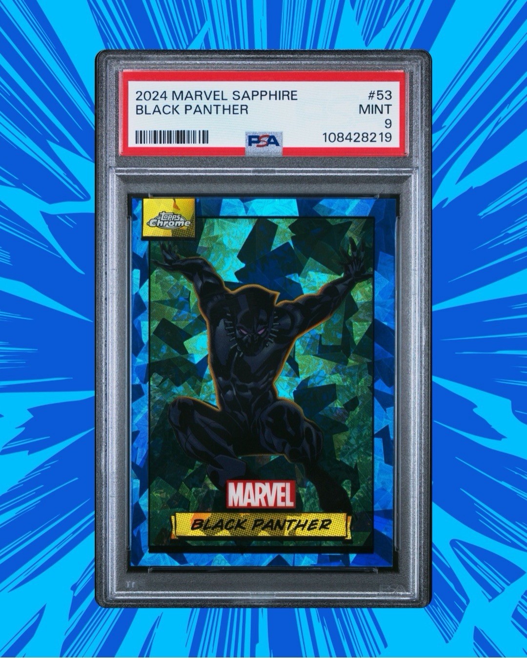 Topps 2024 Marvel Sapphire Black Panther #53 PSA 9 Graded Trading Card LOW POP
