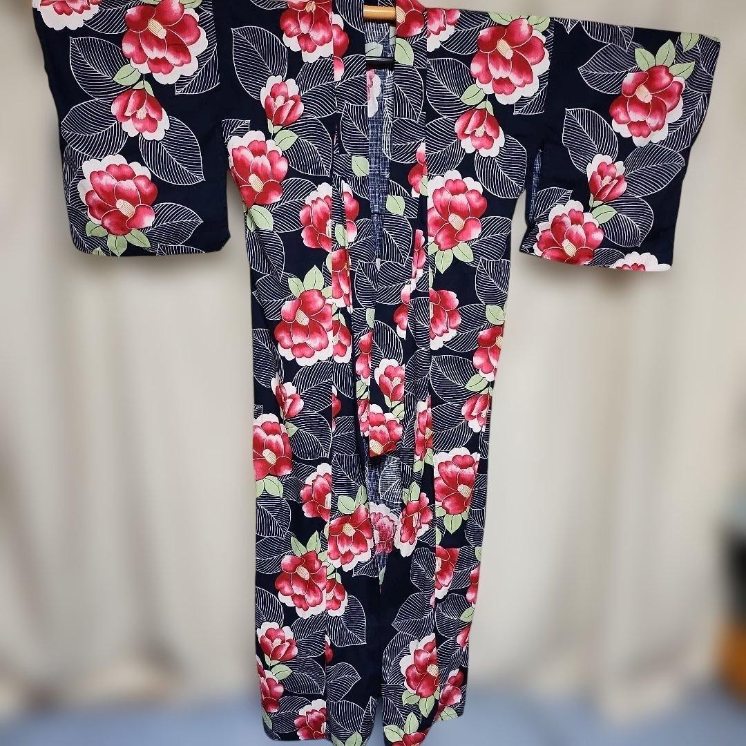 Women's Yukata, Navy, Camellia pattern