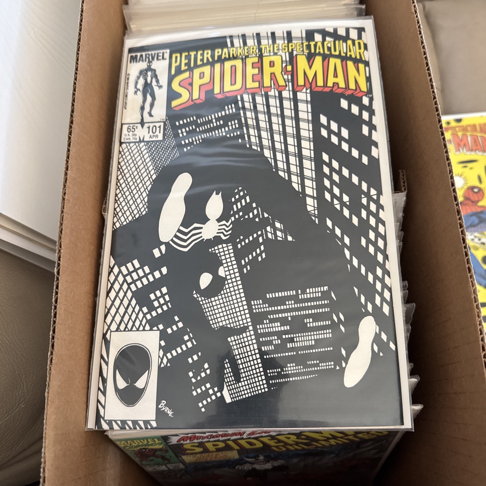Spectacular Spider-Man #101 John Byne Negative Space Cover | Marvel 1985 NM Spectacular Spider-Man #101 John Byne Negative Space Cover | Marvel 1985 NM