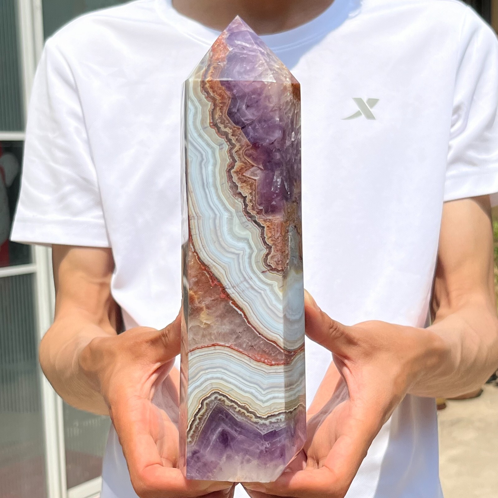 1730g Natural Rare Amethyst Lace Agate Tower Quartz Crystal Reiki Healing