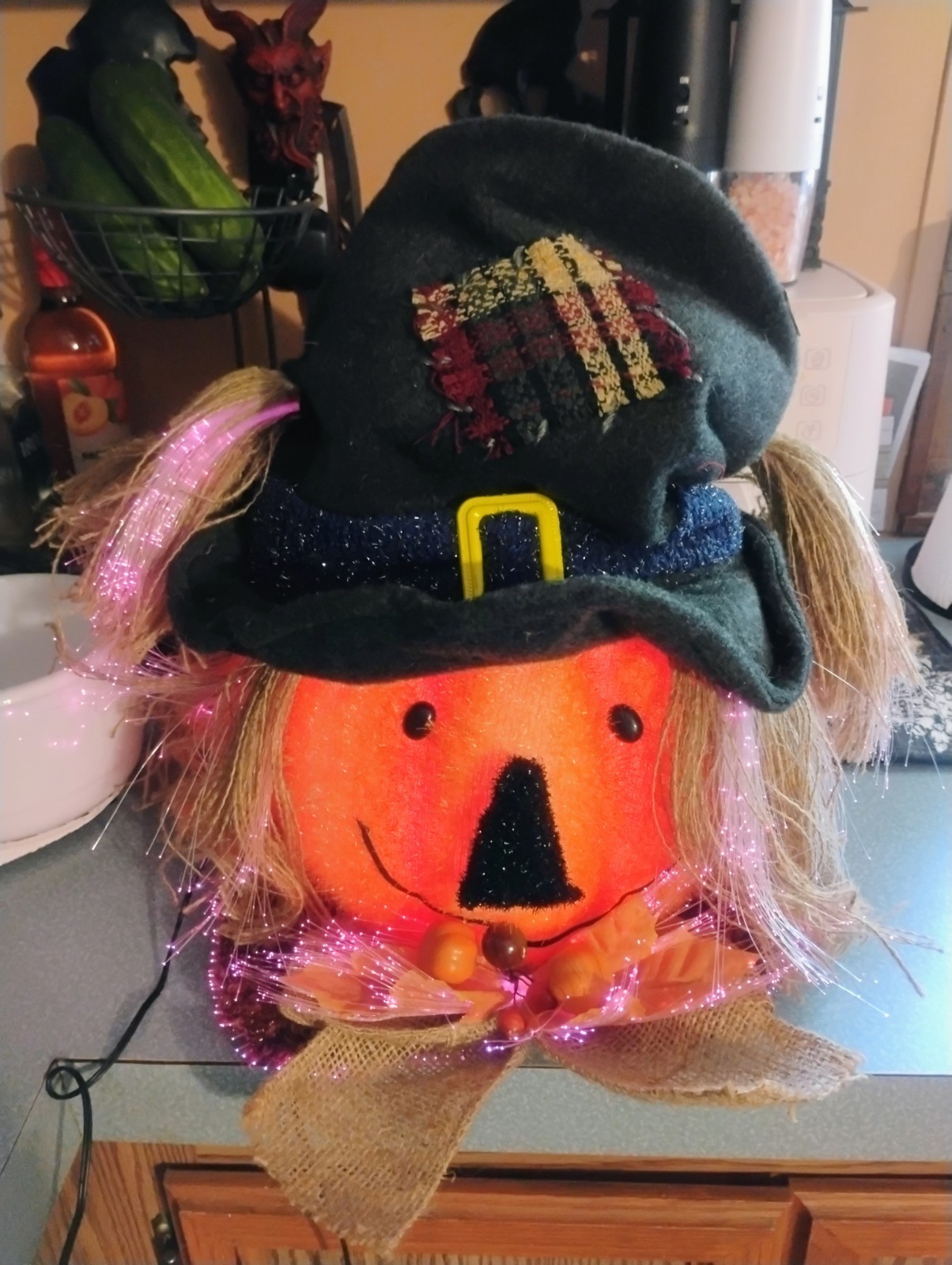 Vintage Large Color Changing Fiber Optic Pumpkin Head Scarecrow Fall-Halloween Vintage Large Color Changing Fiber Optic Pumpkin Head Scarecrow Fall-Halloween