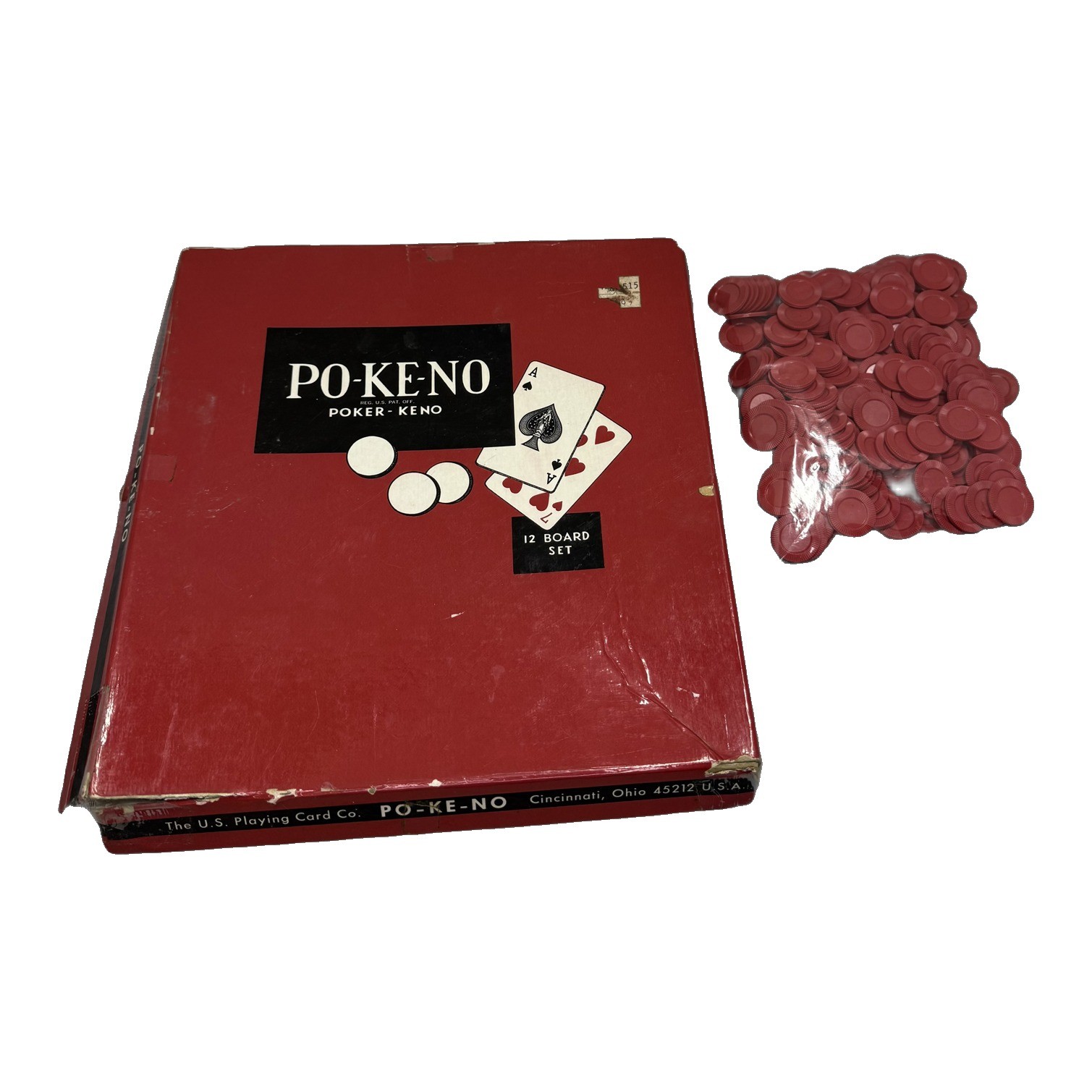 Vintage Po-Ke-No Poker Keno 12 Board Set US Playing Card Co Chips Vintage Po-Ke-No Poker Keno 12 Board Set US Playing Card Co Chips