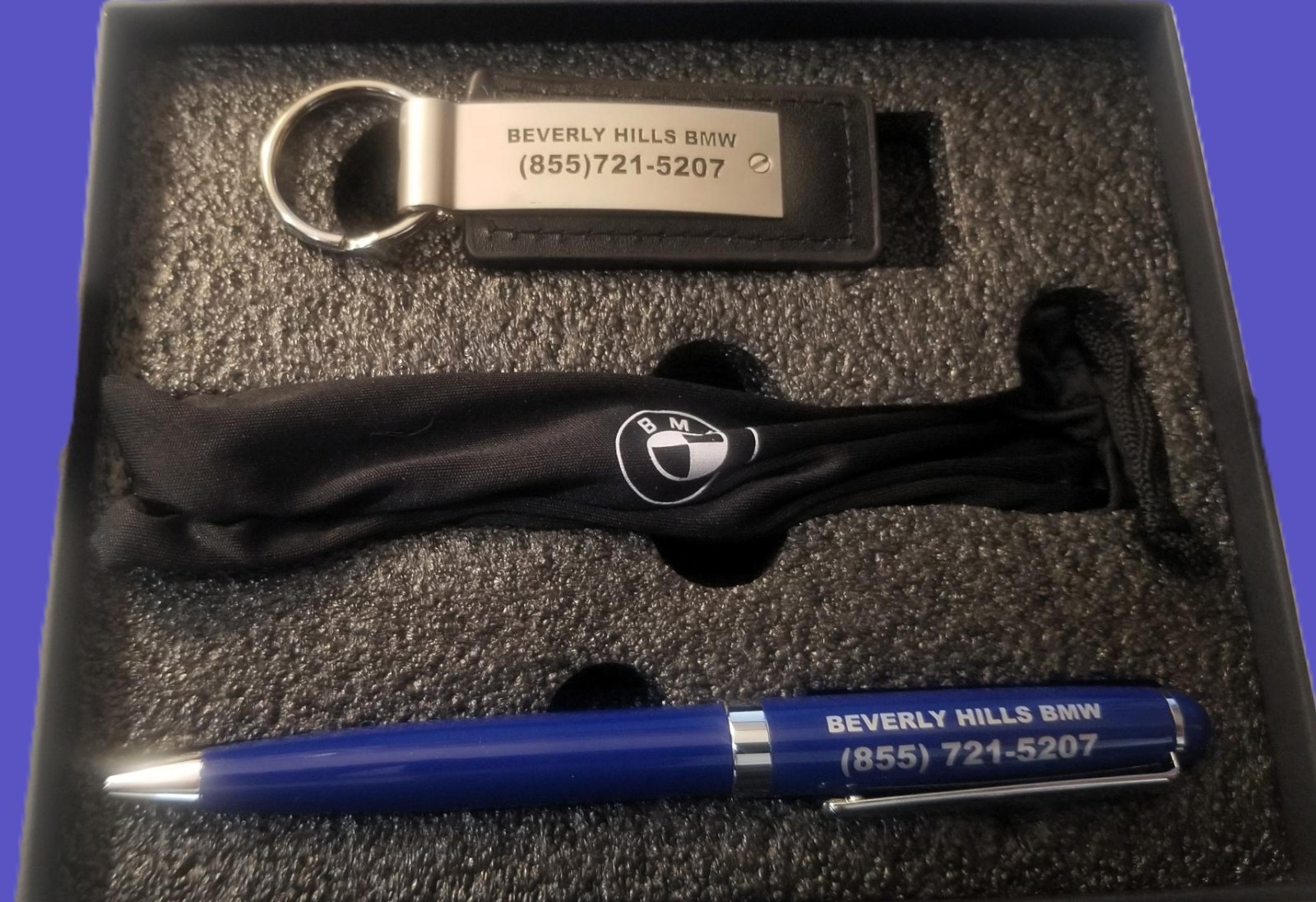 Beverly Hills BMW Genuine Leather Key Chain, Pen, Flashlight Gift Set New In Box Beverly Hills BMW Genuine Leather Key Chain, Pen, Flashlight Gift Set New In Box