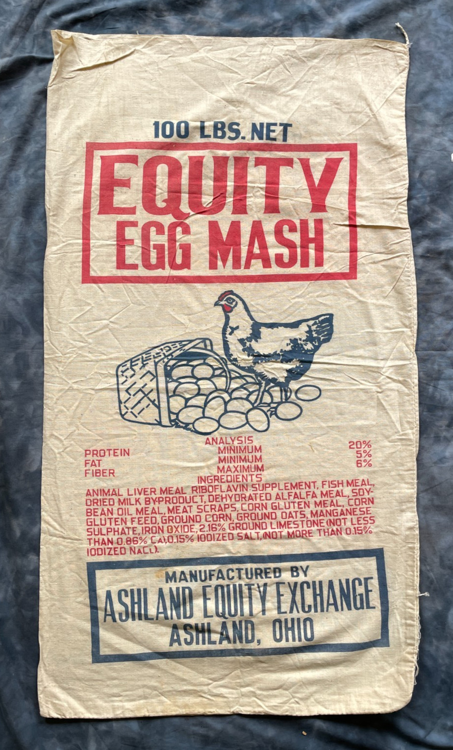 Vintage Ashland Equity Exchange Egg Mash Feed Sack Ohio Chicken Advertising Coop Vintage Ashland Equity Exchange Egg Mash Feed Sack Ohio Chicken Advertising Coop