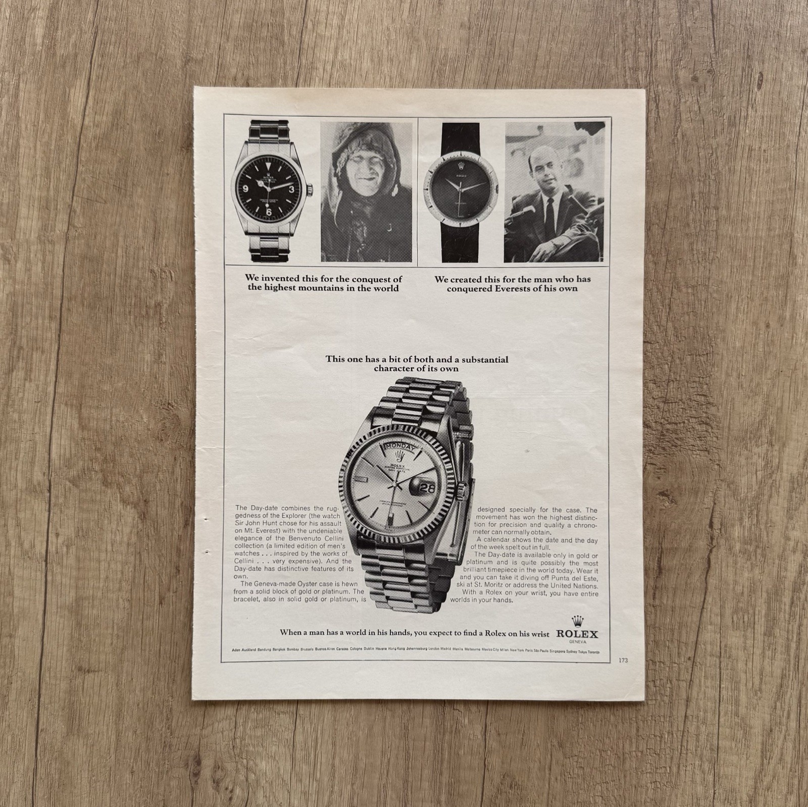 1966 ROLEX OYSTER DAY-DATE ADVERTISING, NEWSPAPER CLIPPING VINTAGE LUXURY WATCH