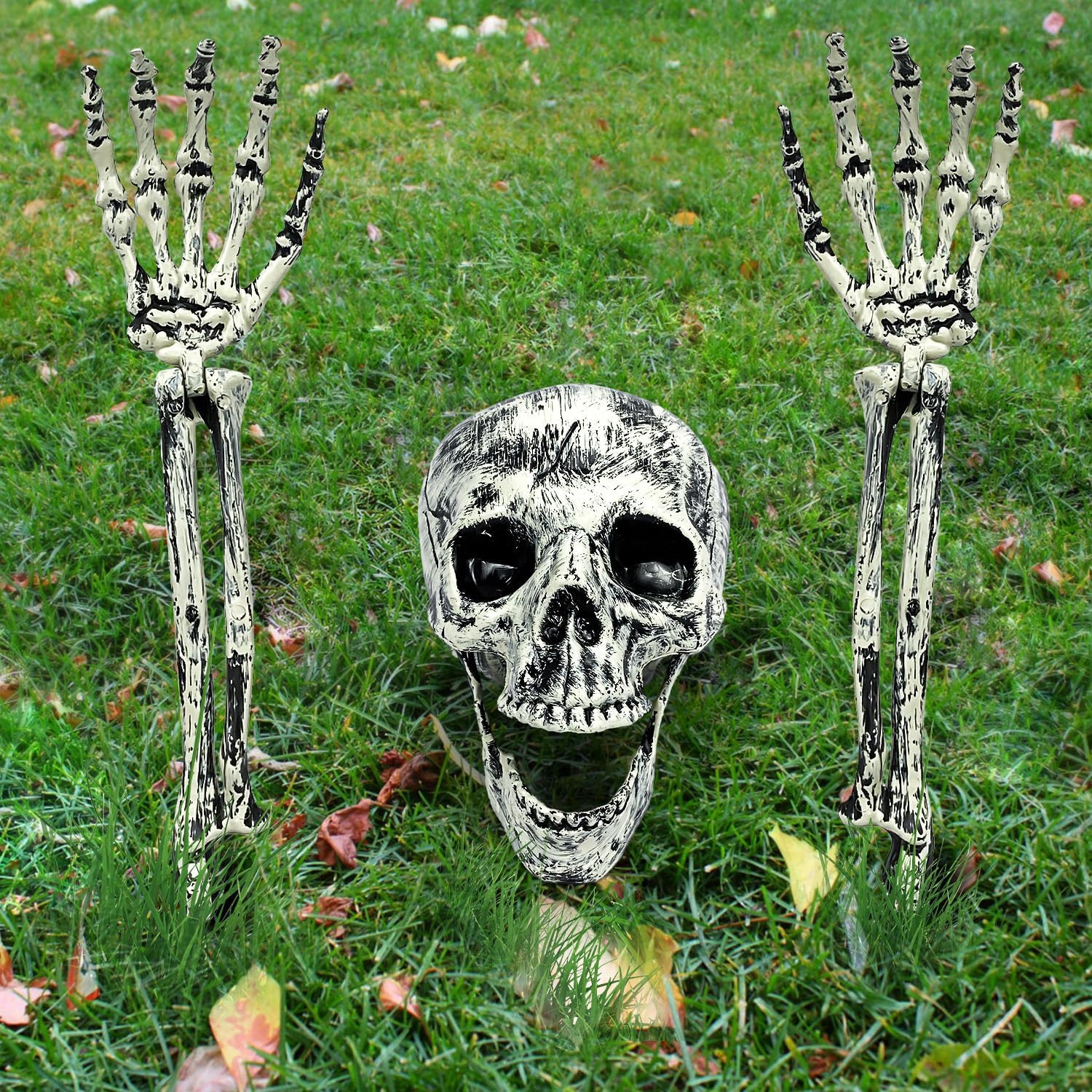 Realistic Skeleton Stakes Halloween Decorations 3-Piece Set with Skull & Adjusta