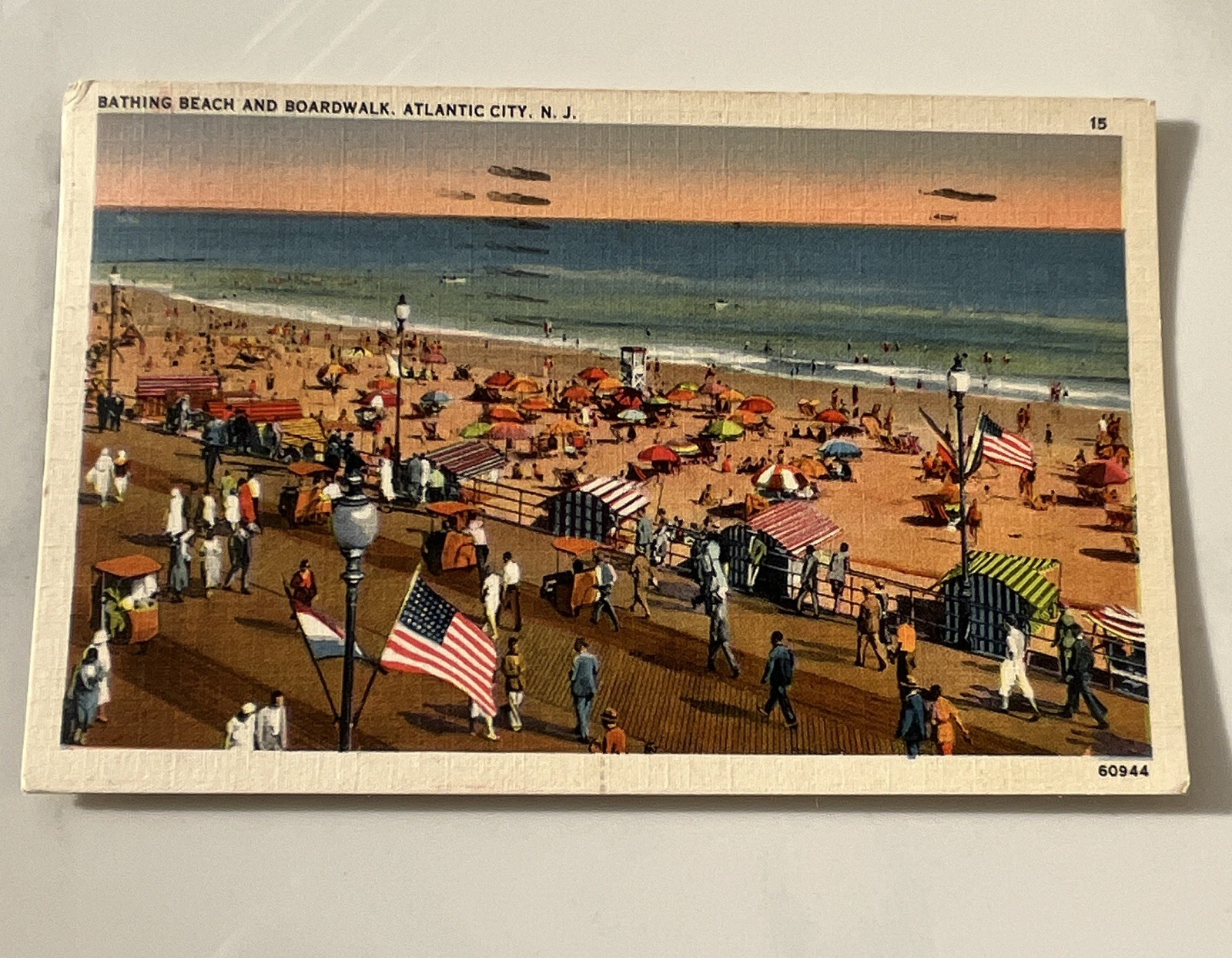 Linen Postcard TICHNOR Bathing Beach & Boardwalk Atlantic City New Jersey 1939 Linen Postcard TICHNOR Bathing Beach & Boardwalk Atlantic City New Jersey 1939