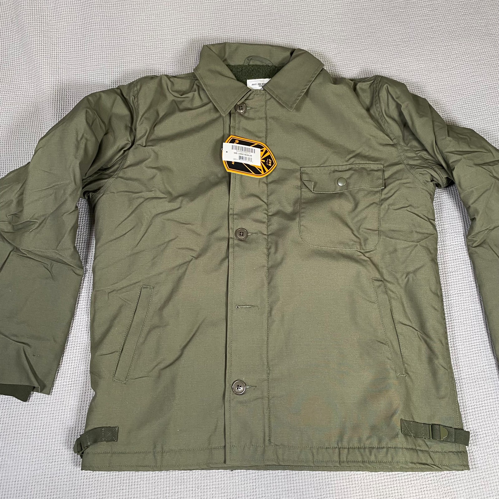 US Navy A2 Deck Jacket OD Green Cold Weather Permeable Lined, New Repro - LARGE US Navy A2 Deck Jacket OD Green Cold Weather Permeable Lined, New Repro - LARGE