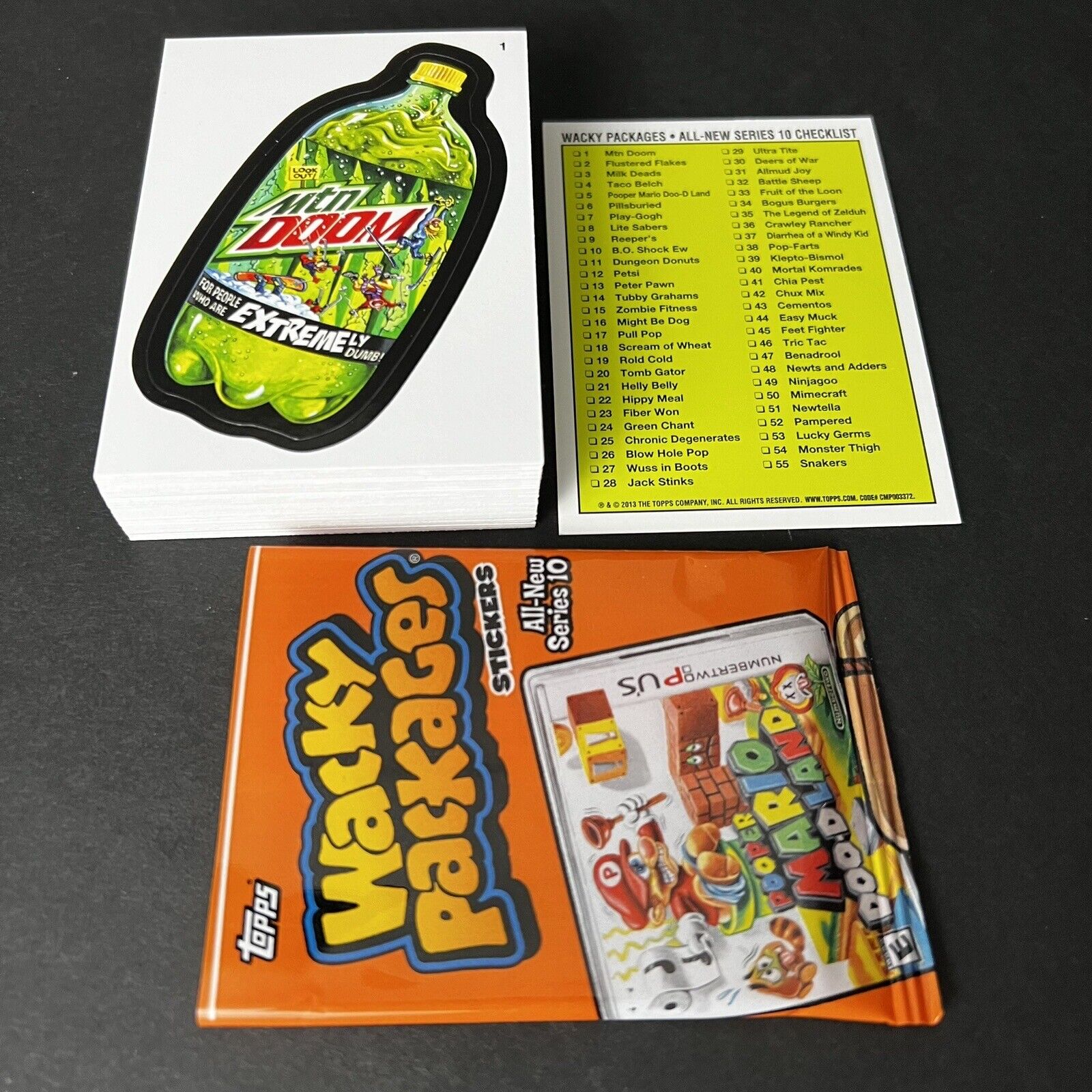 2013 WACKY PACKAGES ALL NEW SERIES ANS 10 COMPLETE SET 55 STICKER CARDS +WRAPPER