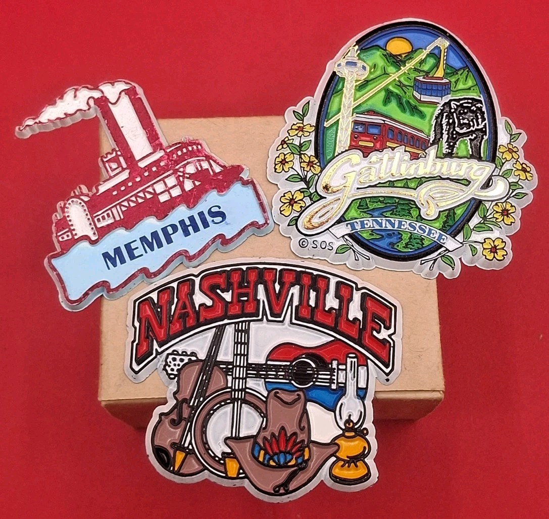 Set Of 3 VTG Nashville Gatlinburg Memphis Tennessee Fridge Magnets 3D City Motif Set Of 3 VTG Nashville Gatlinburg Memphis Tennessee Fridge Magnets 3D City Motif