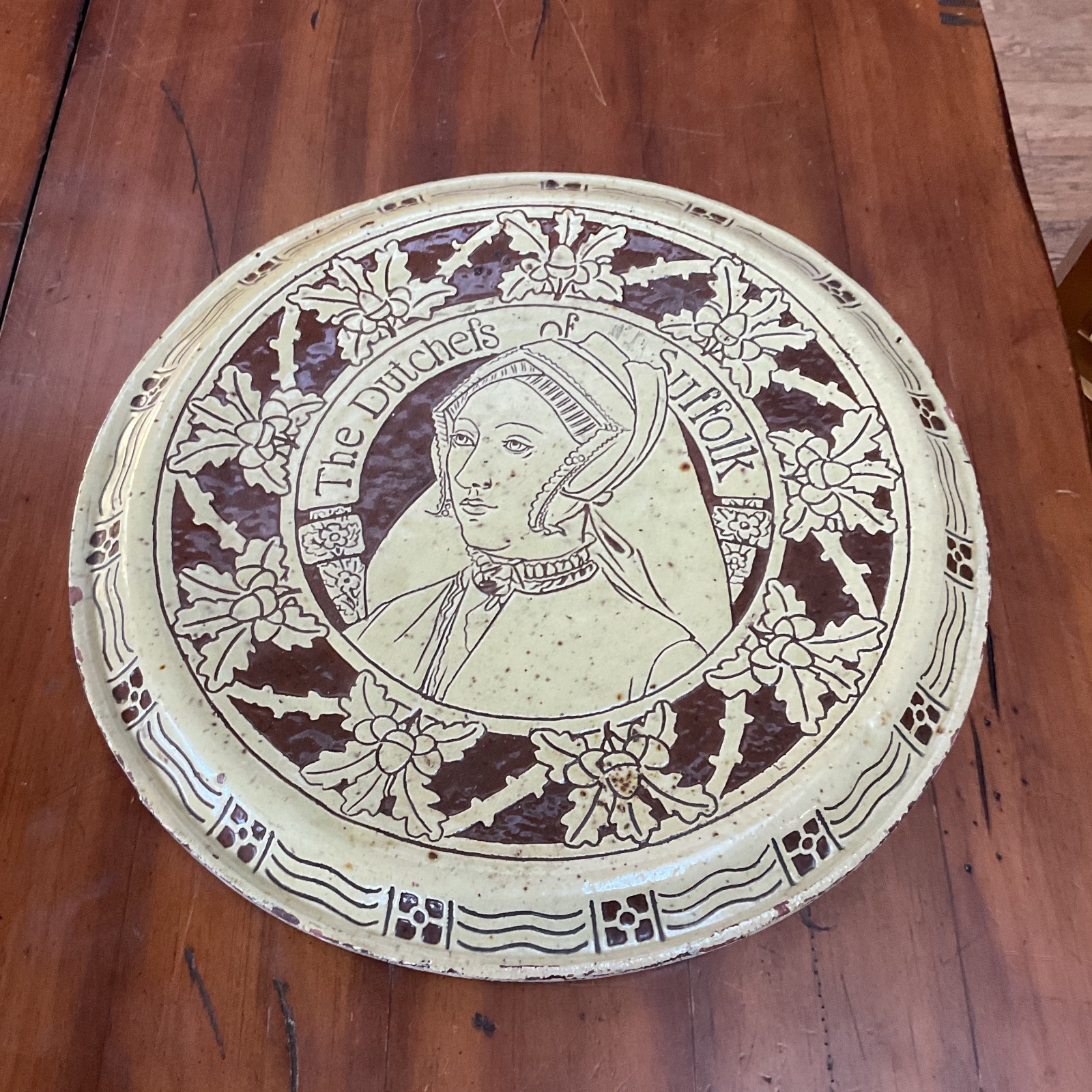 Antique English Sgraffito Duchess of Suffolk Portrait Plate Tudor Style 16 Antique English Sgraffito Duchess of Suffolk Portrait Plate Tudor Style 16