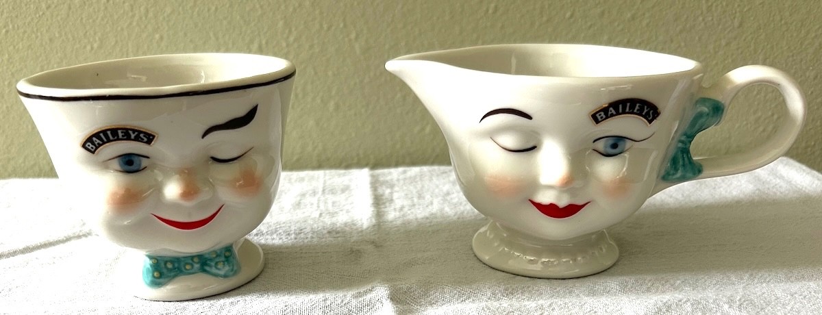 Vintage 1996 Baileys Irish Cream Winking Face Creamer & Open Sugar Bowl Set Vintage 1996 Baileys Irish Cream Winking Face Creamer & Open Sugar Bowl Set