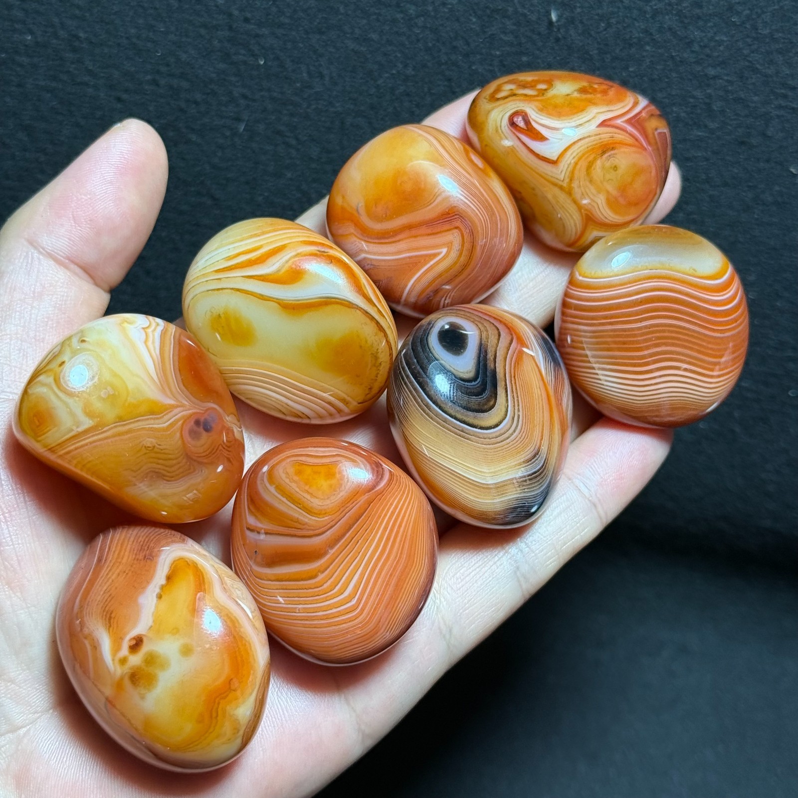 273g 8pcs Crazy Lace SILK Banded Agate Polished Tumbled Stone Madagascar 124