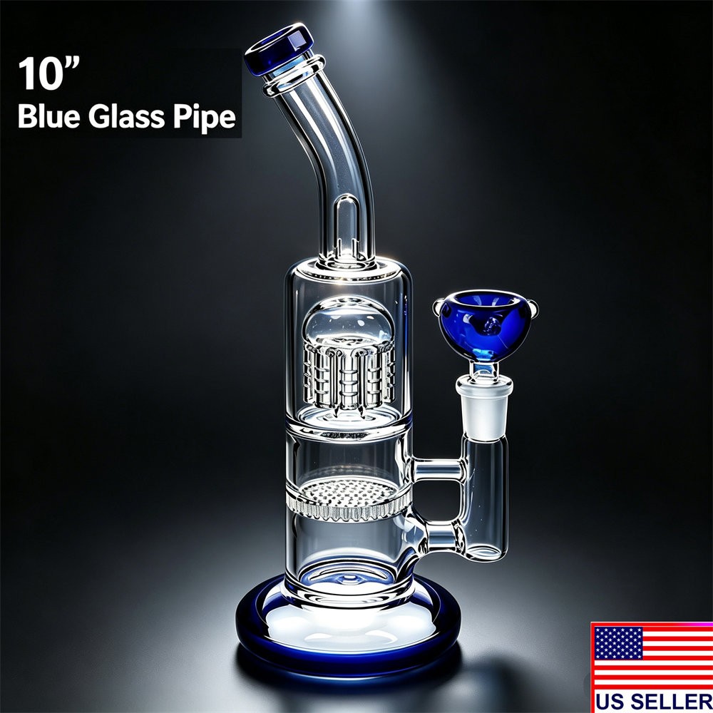 10 inch Blue Heavy Glass Bong Shisha Percolate Hookah Water Pipe w/ 14mm Bowl