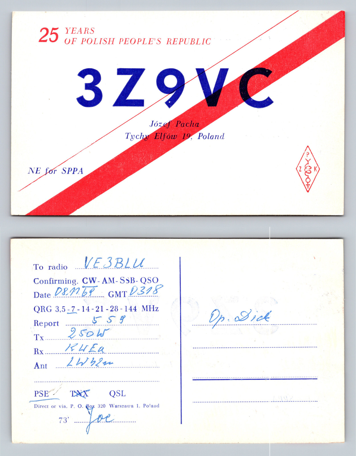 Ham Radio QSL QSO Postcard 3Z9VC, Tychy, Silesia, Poland Ham Radio QSL QSO Postcard 3Z9VC, Tychy, Silesia, Poland