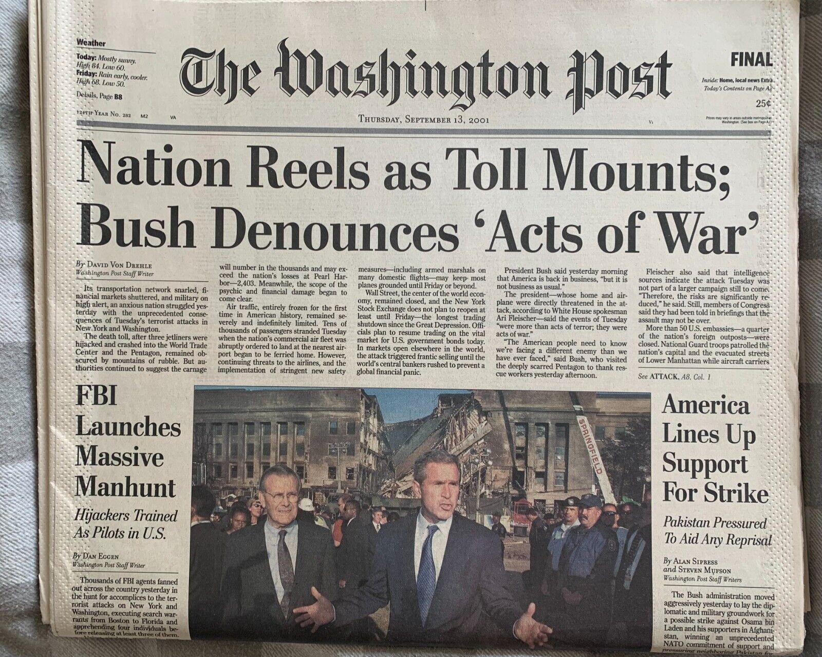 The Washington Post 9/11 newspaper \