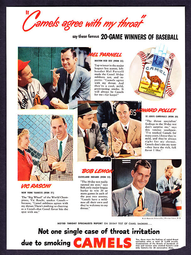 1950 Bob Lemon Vic Raschi etc photo Camel Cigarettes Ad
