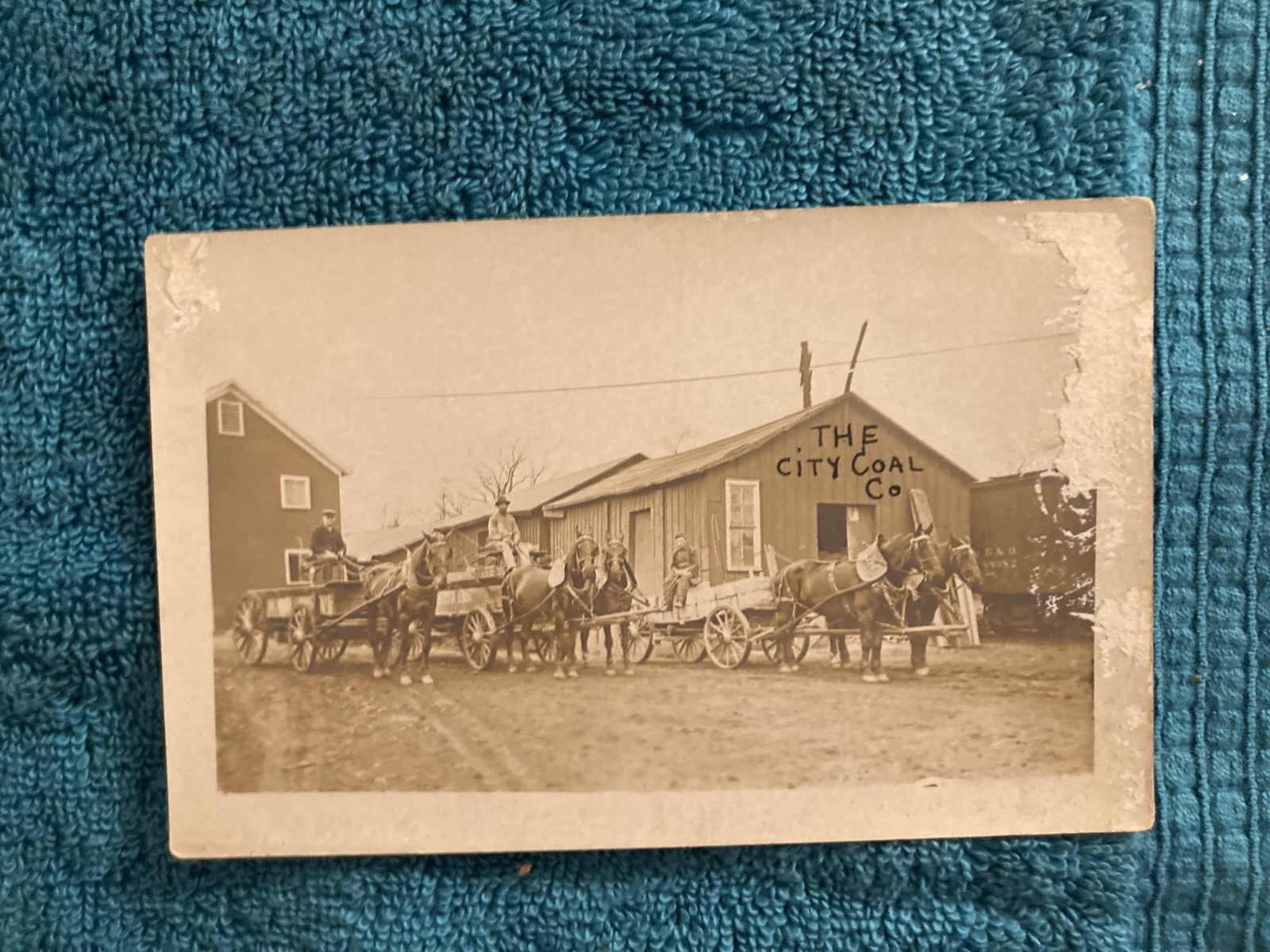 RPPC The City Coal Co RR Station Horse Drawn Wagons Meadville Pennsylvania c1910