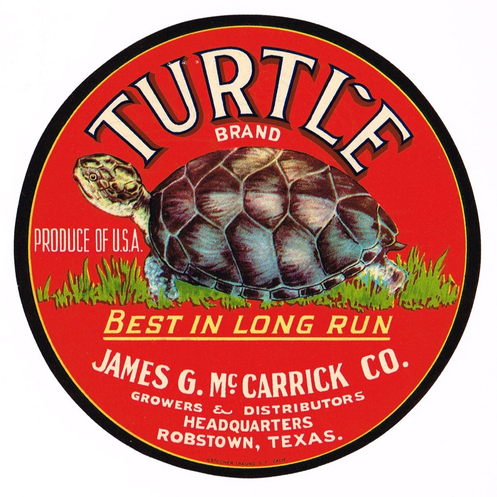 ORIGINAL CRATE LABEL VINTAGE RARE 1955 TEXAS VEGETABLE TURTLE ROBSTOWN CLEAN ORIGINAL CRATE LABEL VINTAGE RARE 1955 TEXAS VEGETABLE TURTLE ROBSTOWN CLEAN