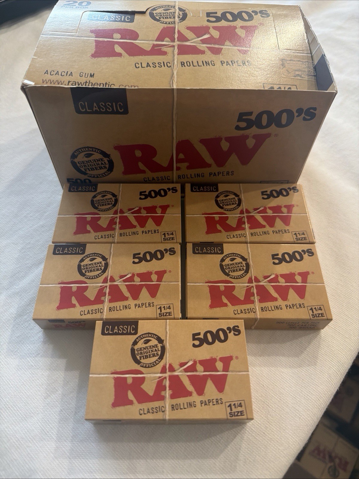 6X RAW 500's 1 1/4 Size Cigarette Rolling Papers - SIX FLAT PACKS=3000 Leaves