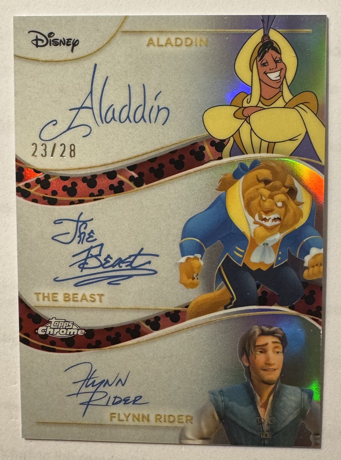 2025 Topps Disney Chrome Aladdin/Beast/Flynn Rider Facsimile Auto /28 TR-4 2025 Topps Disney Chrome Aladdin/Beast/Flynn Rider Facsimile Auto /28 TR-4