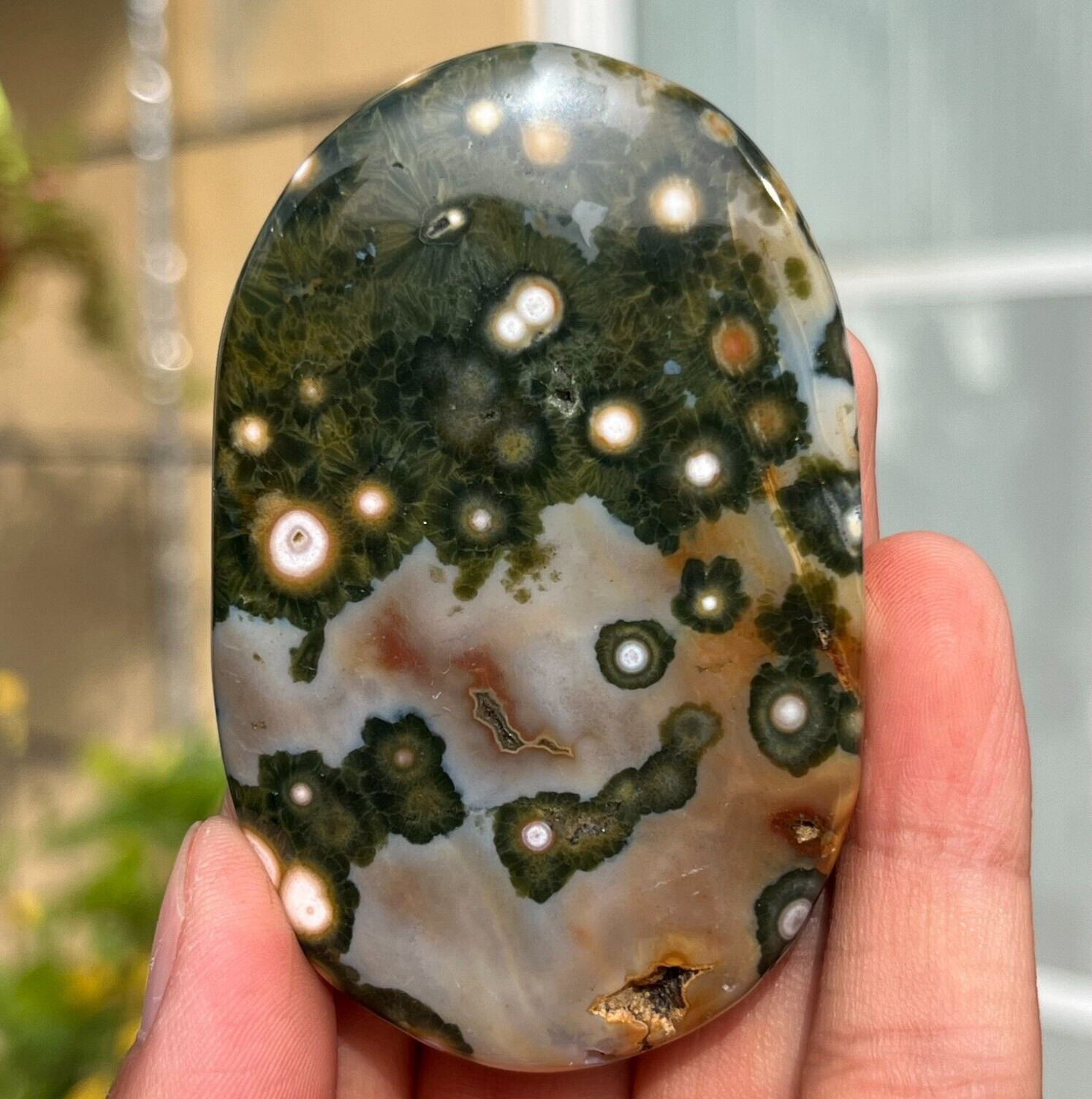 90g Rare Natural Ocean Jasper Palm With Druzy Crystal Reiki Healing 90g Rare Natural Ocean Jasper Palm With Druzy Crystal Reiki Healing