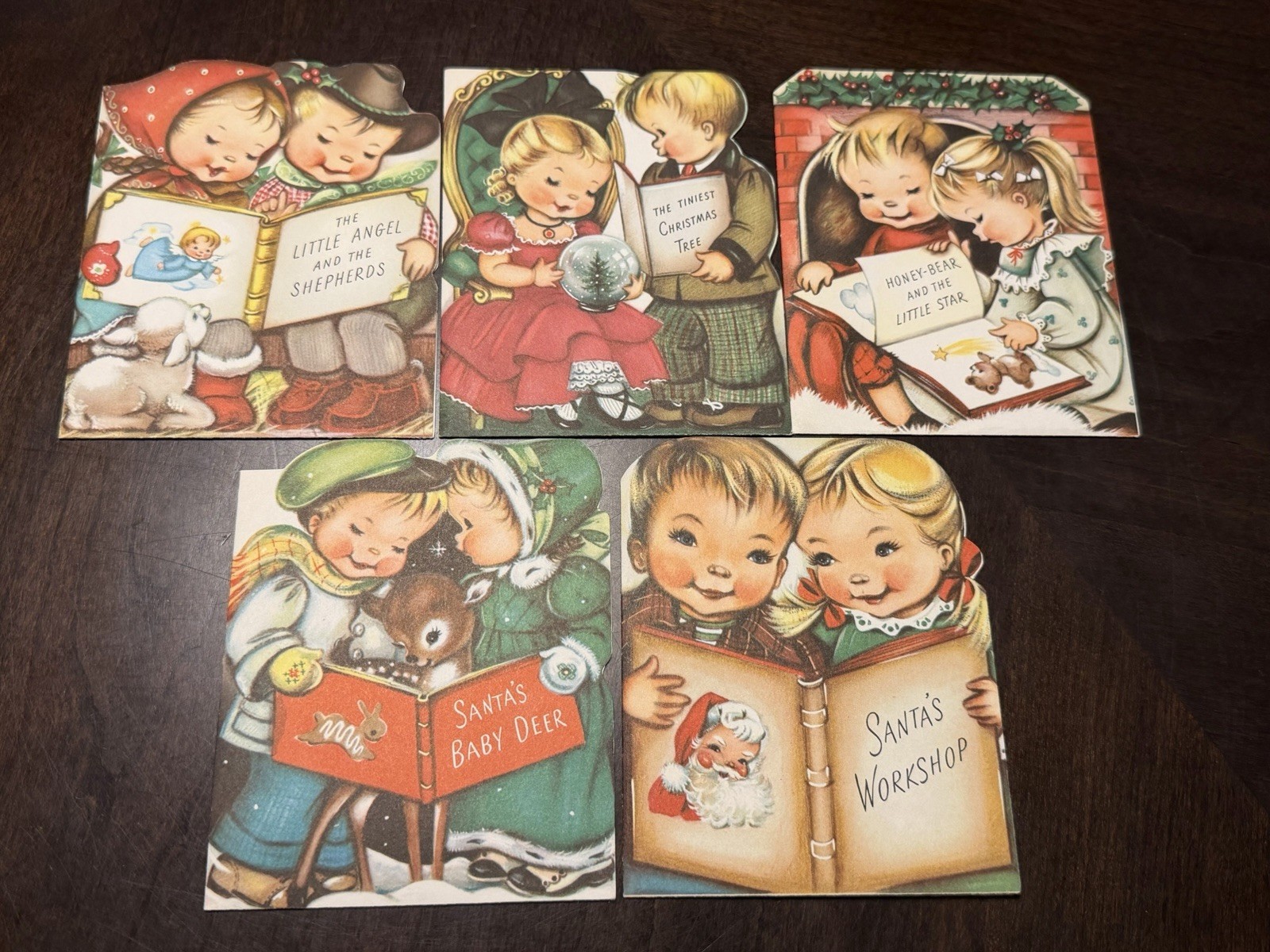 Lot 5 Vtg 1950s Norcross Christmas Storybook Cards w/ 5 Matching Envelopes Cpl