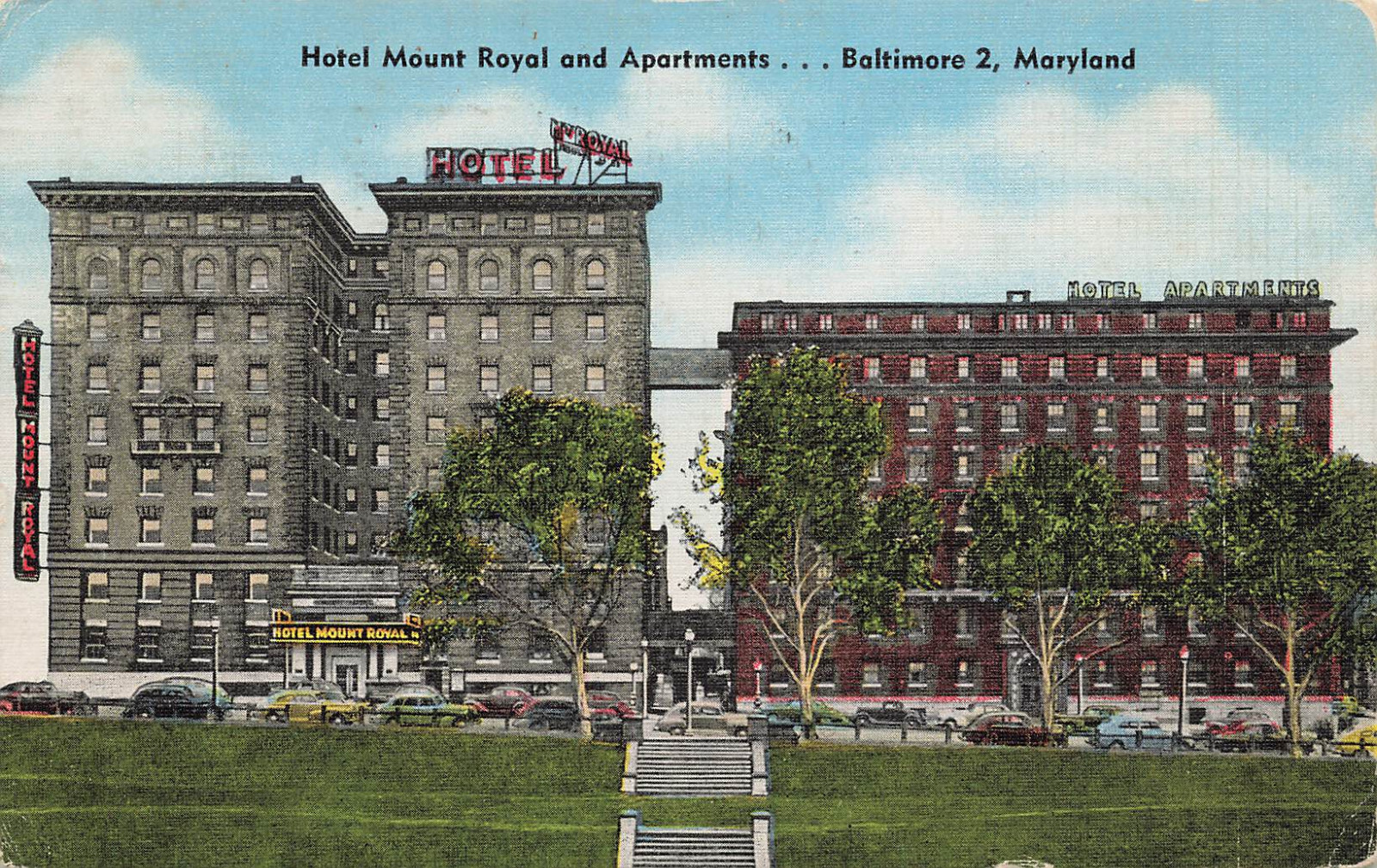 HOTEL MOUNT ROYAL & APARTMENT BUILDING POSTCARD BALTIMORE MD MARYLAND 1940s HOTEL MOUNT ROYAL & APARTMENT BUILDING POSTCARD BALTIMORE MD MARYLAND 1940s