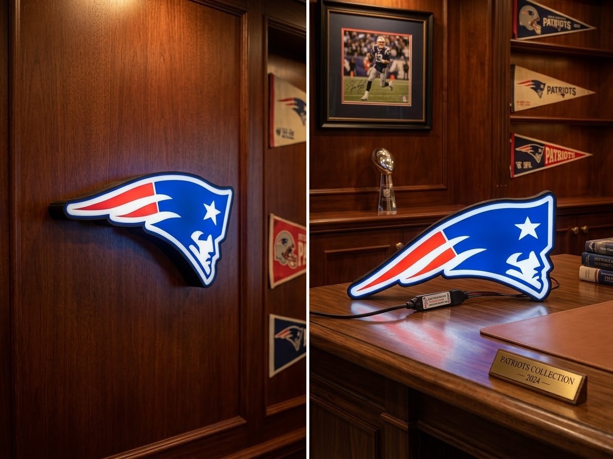 New England Patriots Light Up LED Wall Sign Football Man Cave Bar Decor Gift New England Patriots Light Up LED Wall Sign Football Man Cave Bar Decor Gift