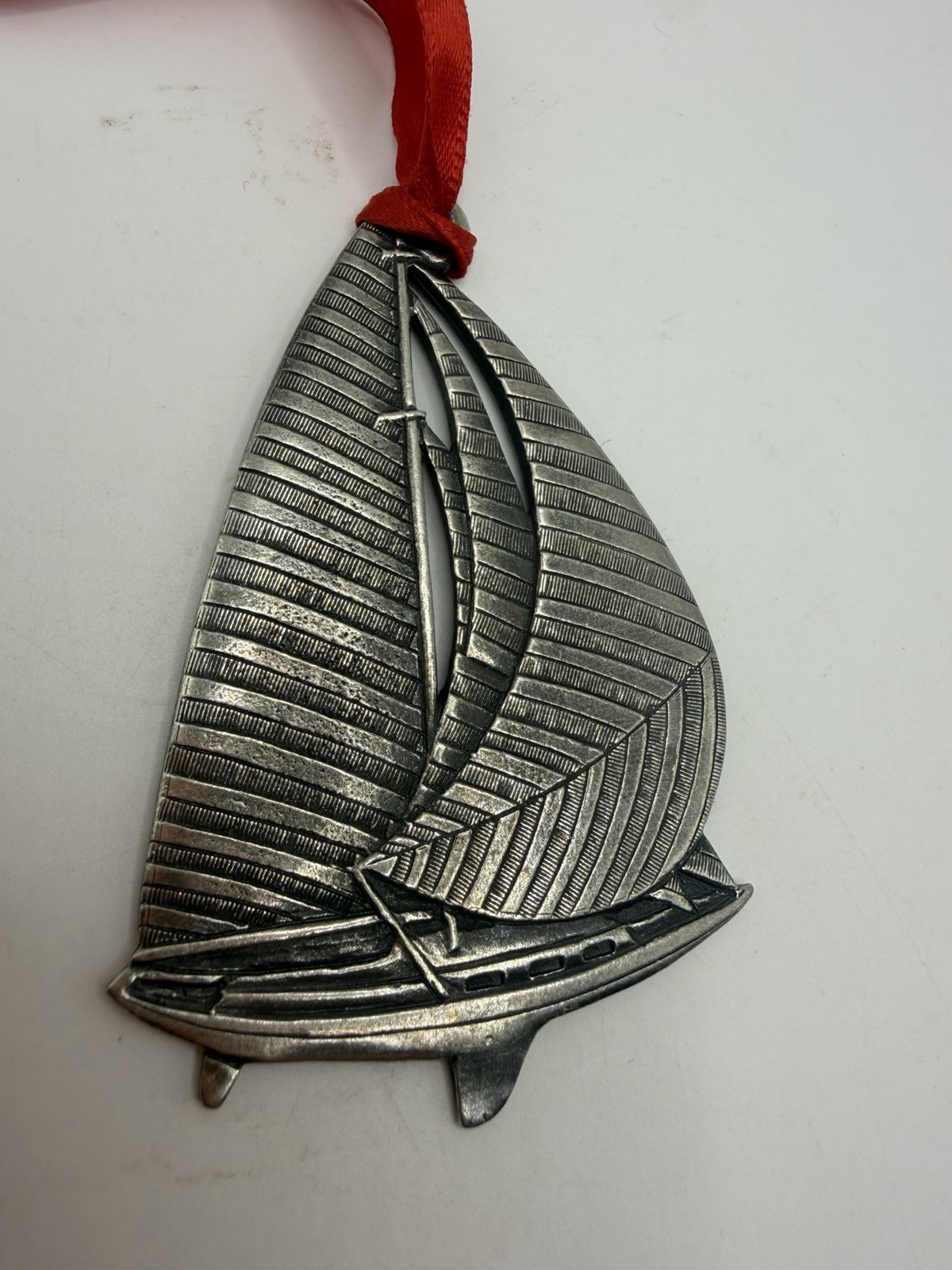 Vintage Pewter Sailboat Ornament Signed 1992 HM Vintage Pewter Sailboat Ornament Signed 1992 HM