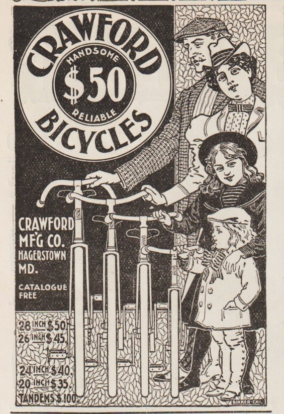 1897 CRAWFORD BICYCLES AD-BIKES FOR THE WHOLE FAMILY 1897 CRAWFORD BICYCLES AD-BIKES FOR THE WHOLE FAMILY