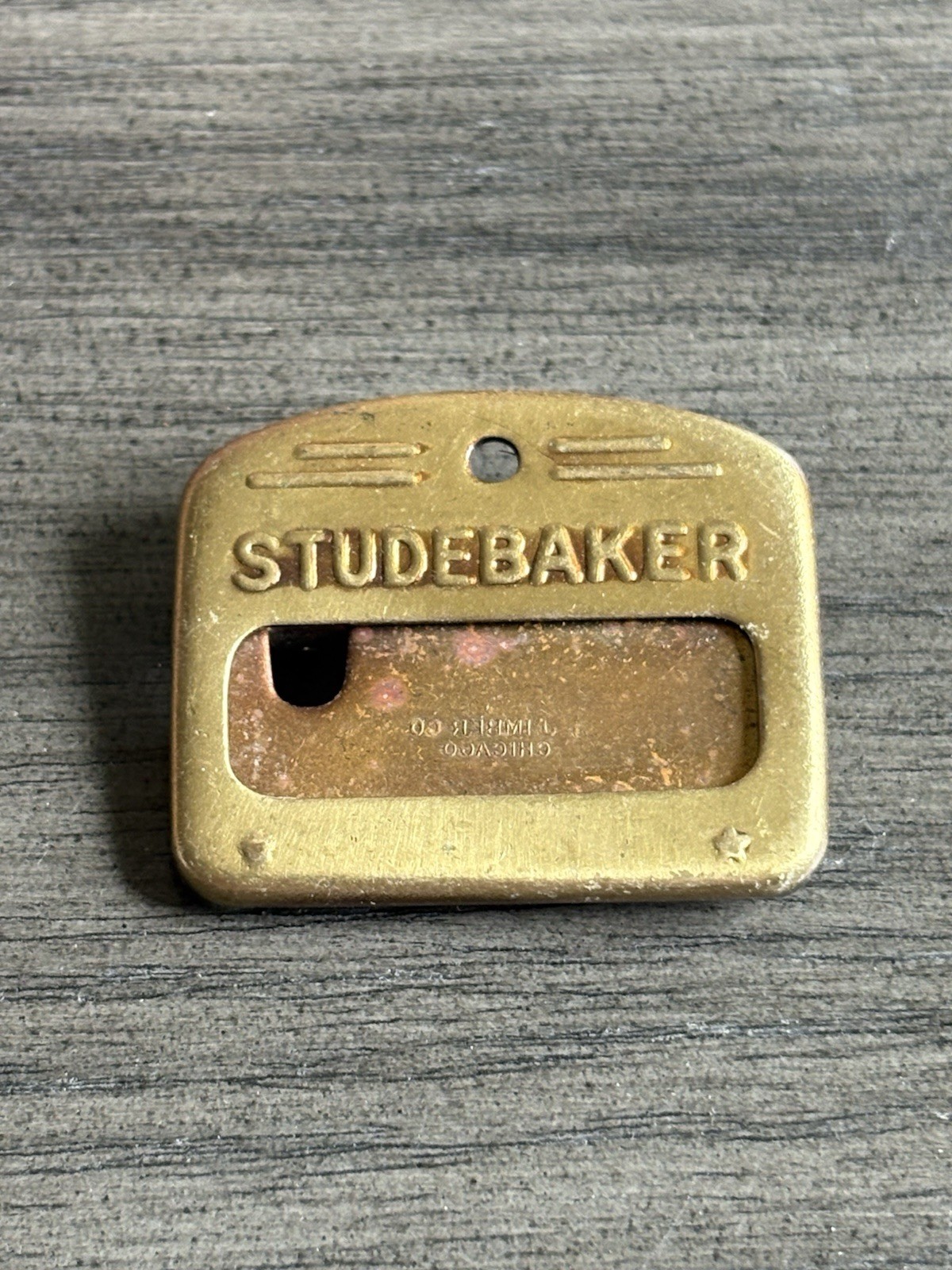 Vtg 1930s STUDEBAKER Automotive Employee ID Badge Pin Brass LJ Imber Co Chicago