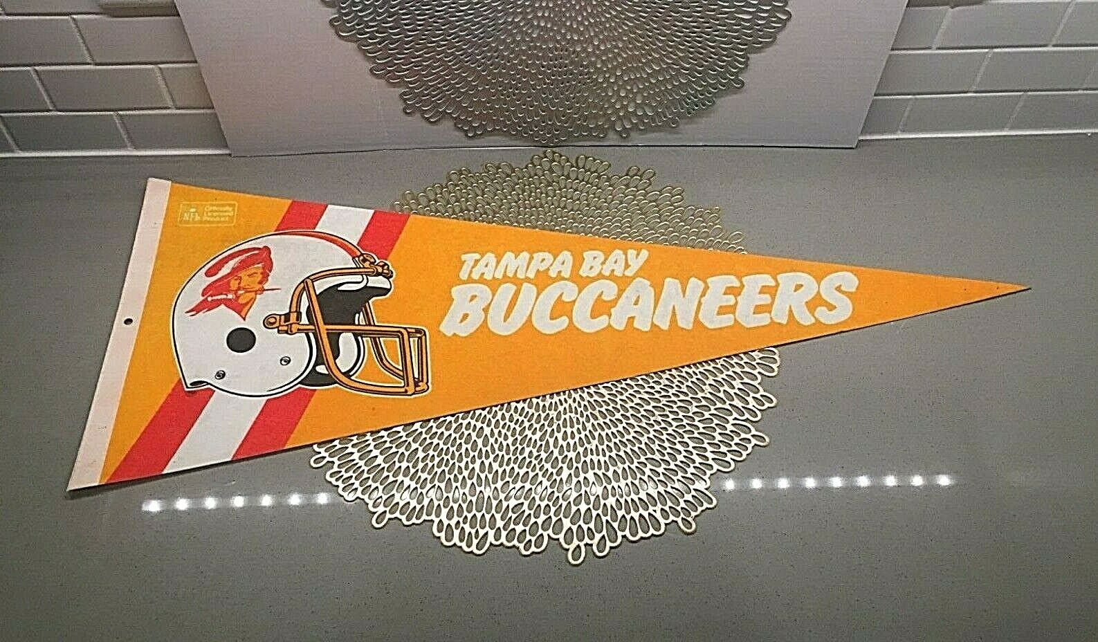Vintage 1980s Tampa Bay Buccaneers NFL Football Pennant Full Size Man Cave