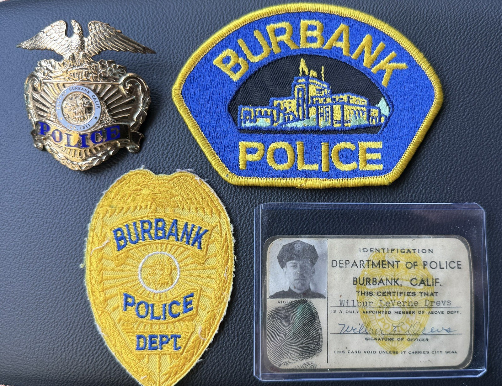 Vintage Burbank CA Police Eagle Hat Piece Entenmann ID Card Patches Rare Lot Vintage Burbank CA Police Eagle Hat Piece Entenmann ID Card Patches Rare Lot