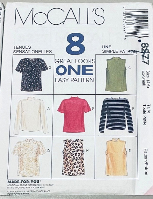 Easy McCall's Pattern 8277 Size X-S 4-6 Shirts Top Sleeve Neck Choice 8 Looks