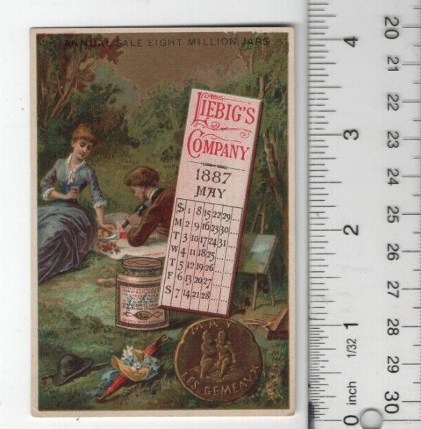 Liebig\'s Extract of Meat May 1887 Calendar Victorian Trade Card 4\ Liebig\'s Extract of Meat May 1887 Calendar Victorian Trade Card 4\