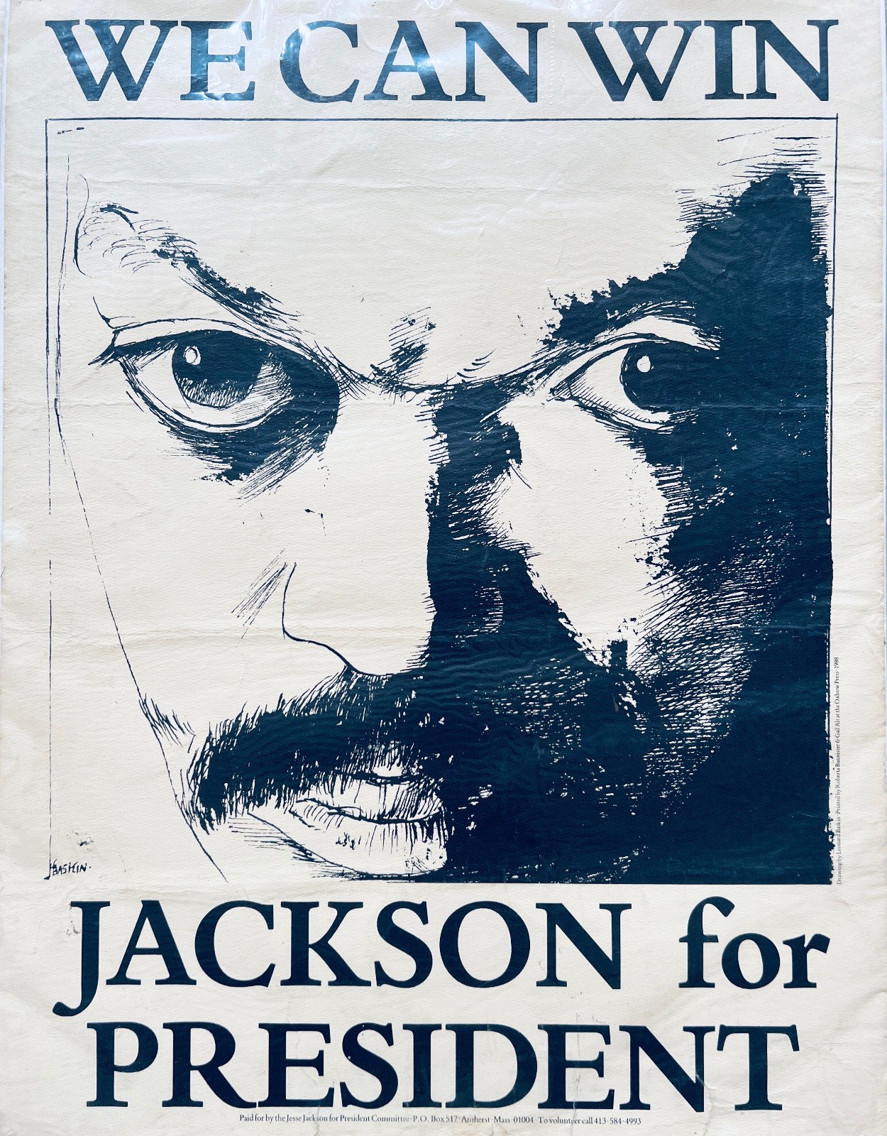 Very Rare JESSE JACKSON 1988 presidential campaign poster; art by LEONARD BASKIN Very Rare JESSE JACKSON 1988 presidential campaign poster; art by LEONARD BASKIN