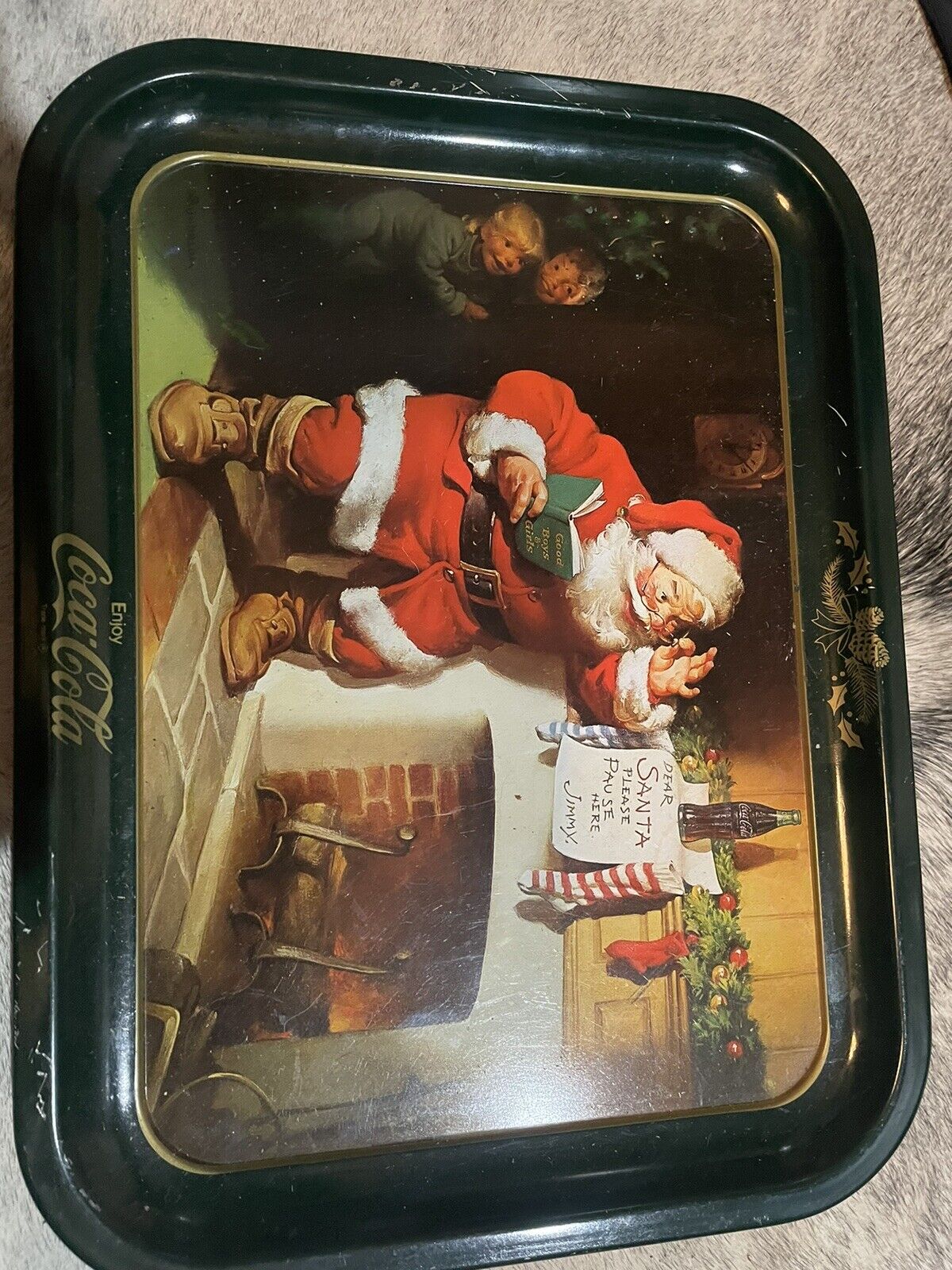 Vintage  Dear Santa Coca Cola Christmas Tray Metal Coke Sundblom Collectible