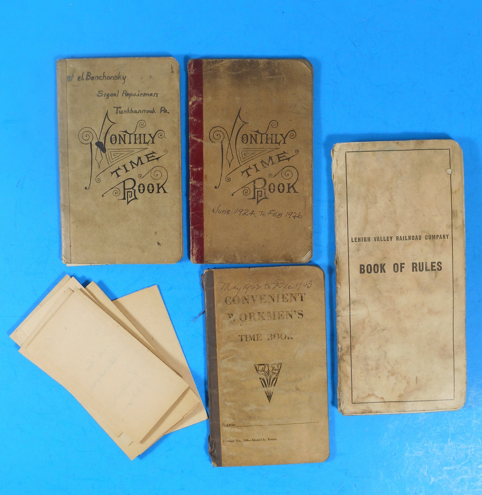 Lot of 3 Antique Railroad Monthly Time Books 1916 1924 1942 + LVRR Book of Rules Lot of 3 Antique Railroad Monthly Time Books 1916 1924 1942 + LVRR Book of Rules