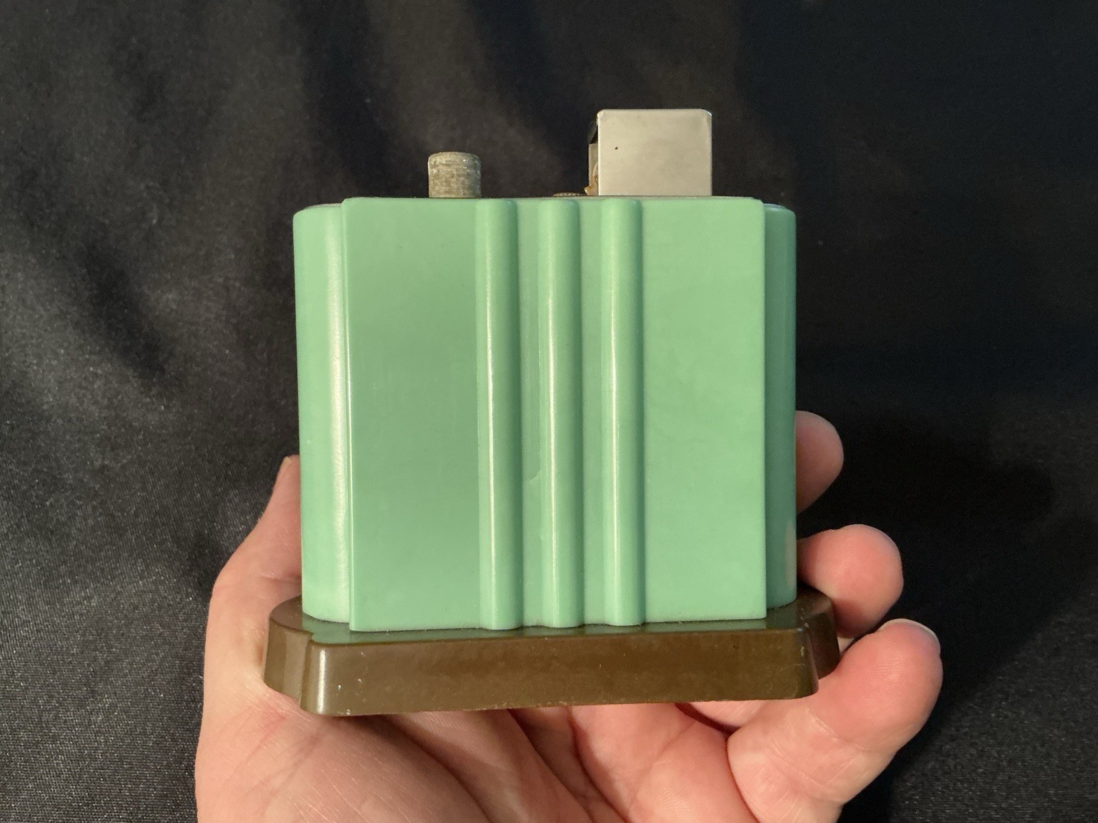 Vtg 1936 Pres-A-Lite Art Deco Table Lighter In Mint Green Rare For Repair Vtg 1936 Pres-A-Lite Art Deco Table Lighter In Mint Green Rare For Repair