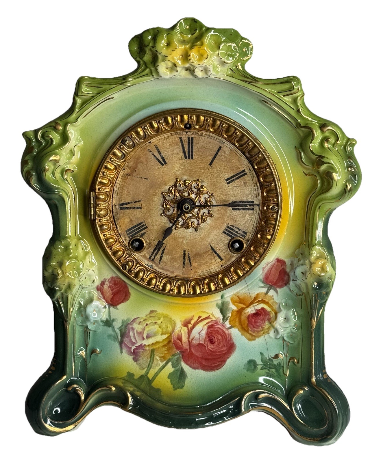 Antique 1800s Ansonia Porcelain Mantle Clock Fully Serviced Key And Pendulum Antique 1800s Ansonia Porcelain Mantle Clock Fully Serviced Key And Pendulum