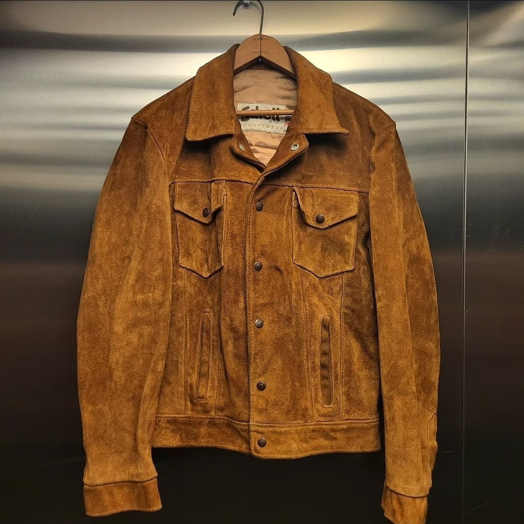 Vtg 70s SCHOTT Suede Leather Trucker Motorcycle Biker Jacket Sz 40 Made in USA
