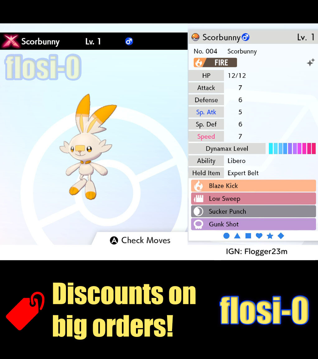 Pokemon Sword and Shield 6IV Shiny Scorbunny Gigantamax Hidden Ability GMAX HA Pokemon Sword and Shield 6IV Shiny Scorbunny Gigantamax Hidden Ability GMAX HA