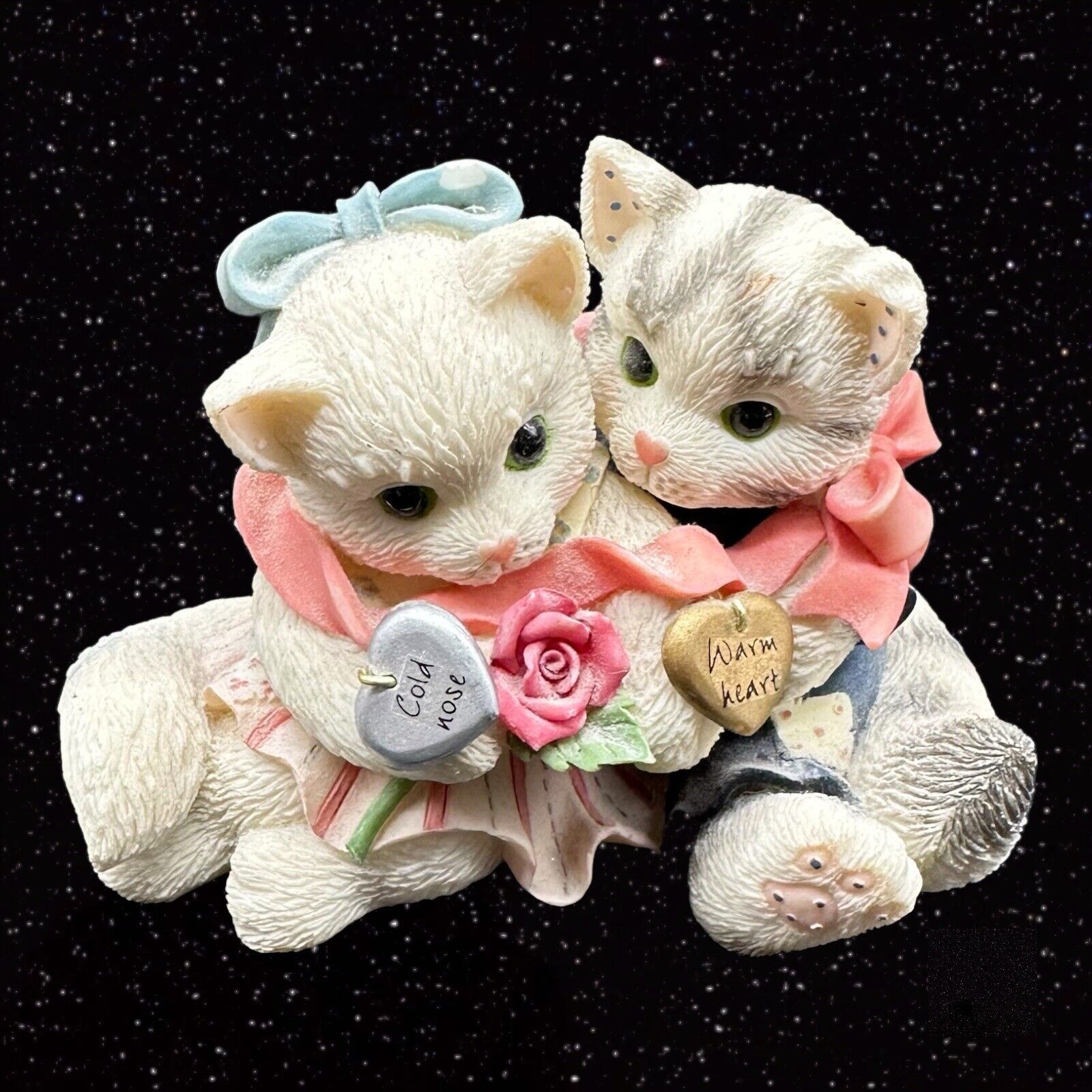Enesco Calico Kittens Cold Nose, Warm Heart Figurine Cats With Flowers 2.5”T