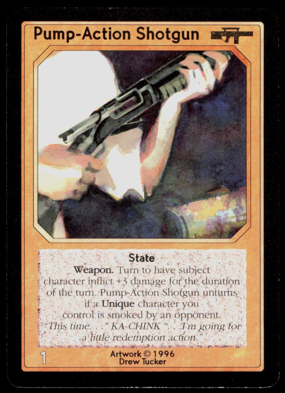 Pump-Action Shotgun Drew Tucker ShadowFist 1996 Trading Card TC Pump-Action Shotgun Drew Tucker ShadowFist 1996 Trading Card TC