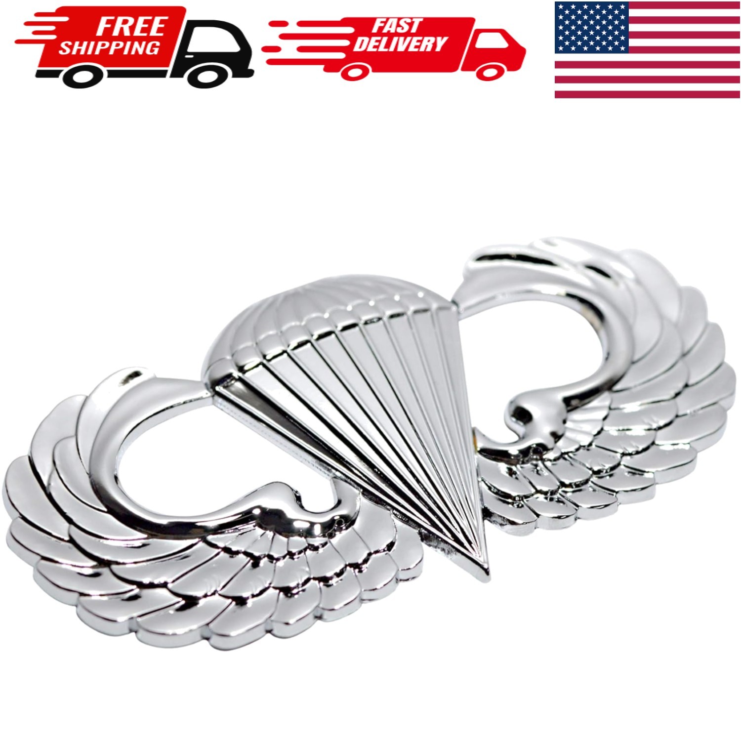 Elegant Army Parachutist Auto Emblem - Durable Metal with Chrome Finish